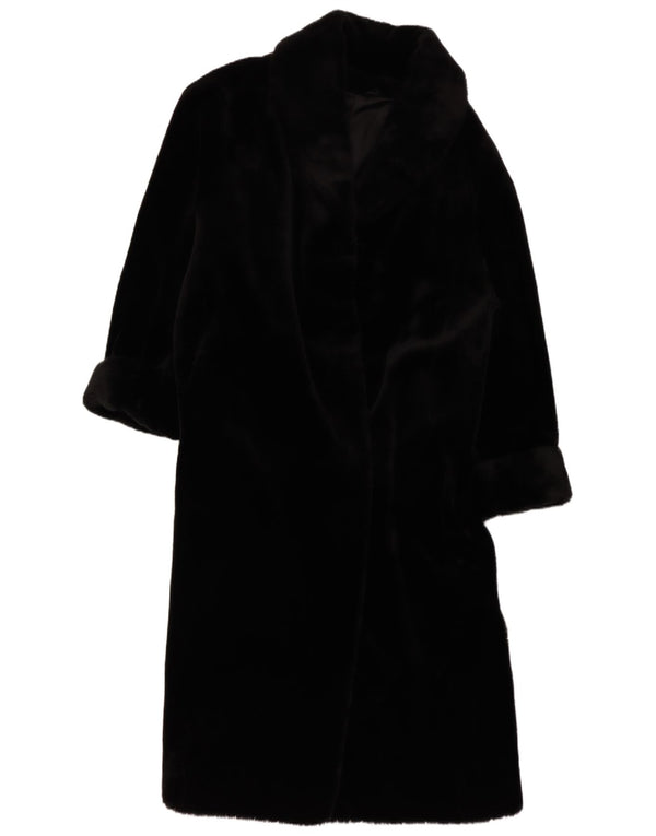 Cappotto vintage oversize in pelliccia sintetica da donna UK 14/16 grande in modal nero