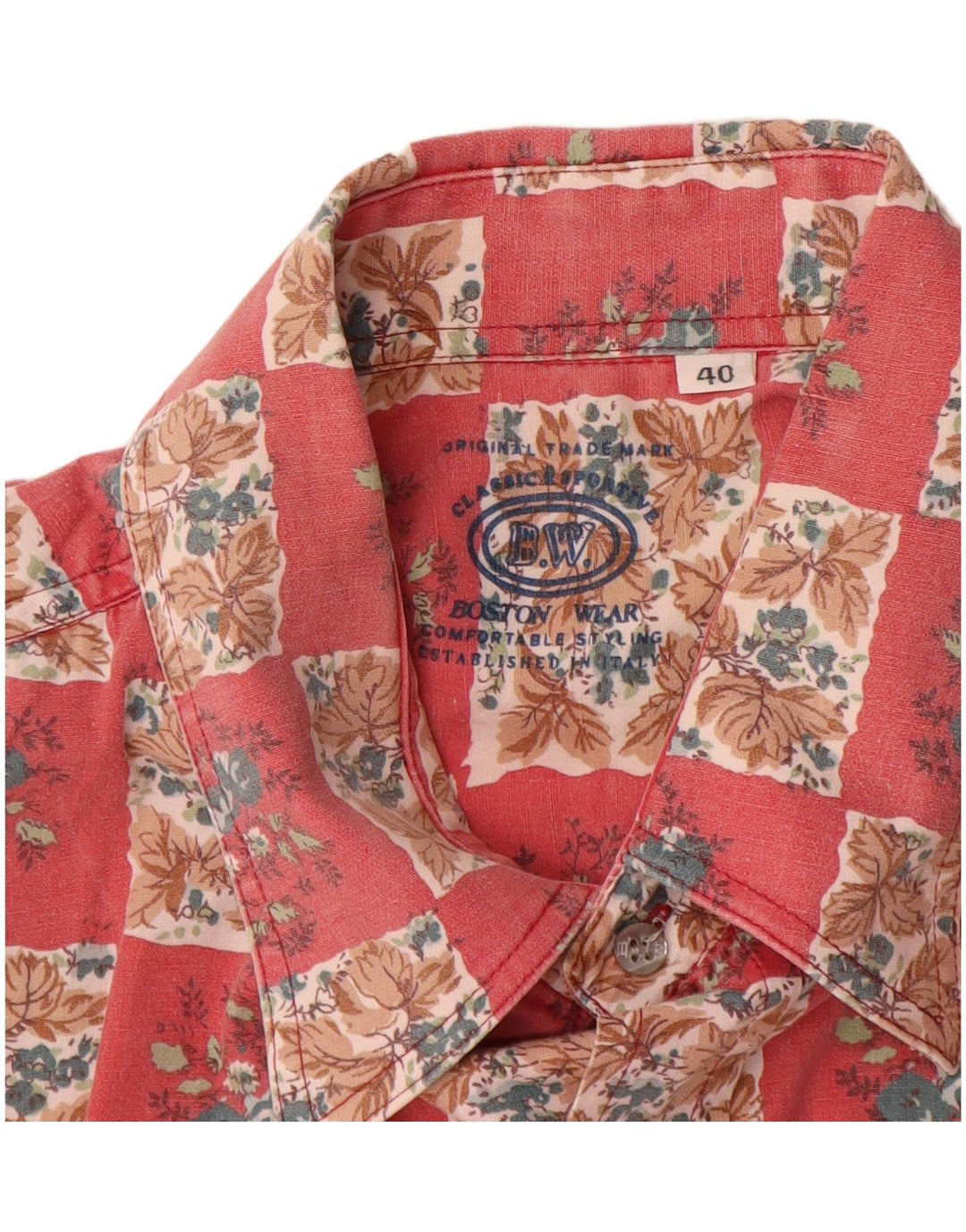 Camicia a maniche corte da uomo Boston taglia 40 cotone floreale rosso medio