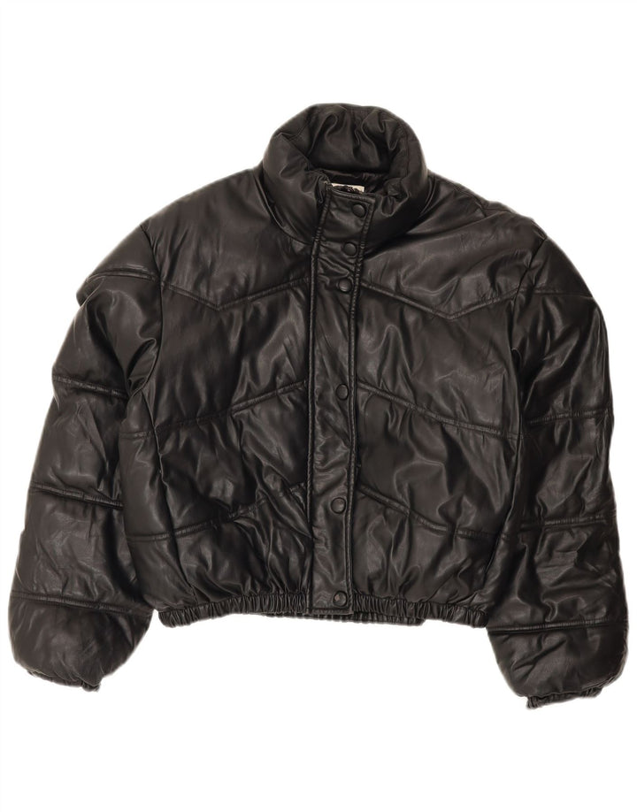 ZARA Womens Oversized Faux Leather Padded Jacket UK 6 XS Black