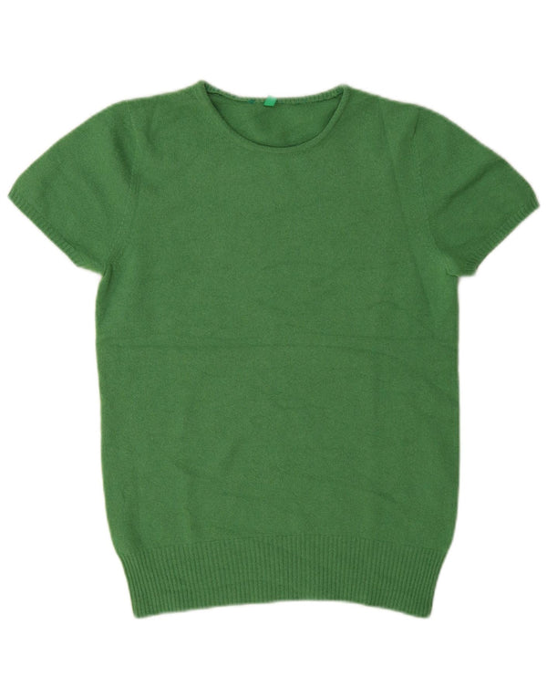 Maglione maglione girocollo a maniche corte da donna Benetton UK 12 Verde medio