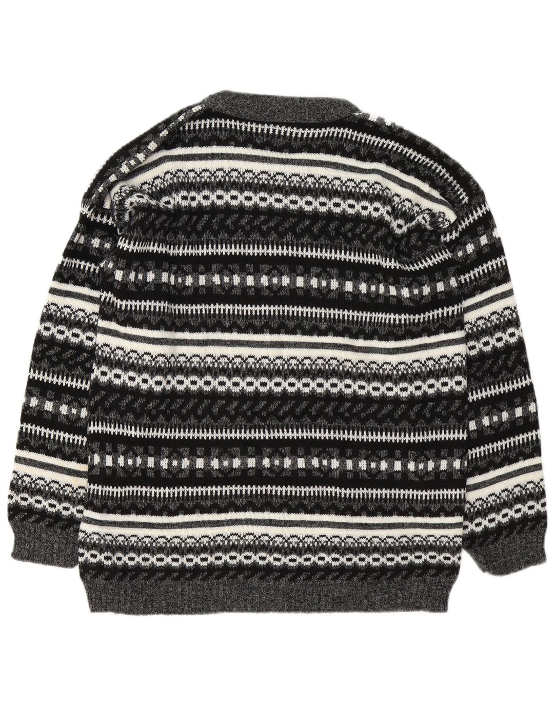 Maglione vintage da uomo con scollo a barca, grande grigio Fair Isle