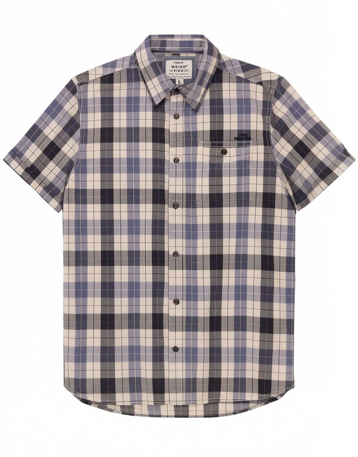 Camicia a maniche corte da uomo Weird Fish, cotone a quadri blu grandi