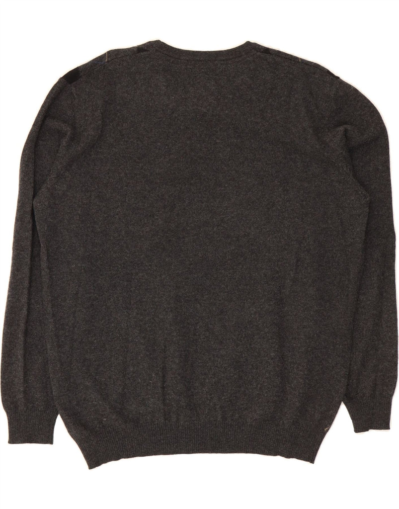 BURLINGTON Mens Heritage Crew Neck Jumper Sweater XL Grey Argyle/Diamond Vintage Burlington and Second-Hand Burlington from Messina Hembry 