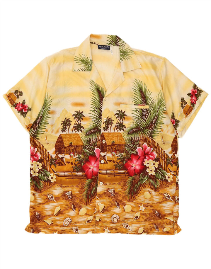 Camicia hawaiana a maniche corte da uomo Pacific & Co, grande poliestere floreale giallo