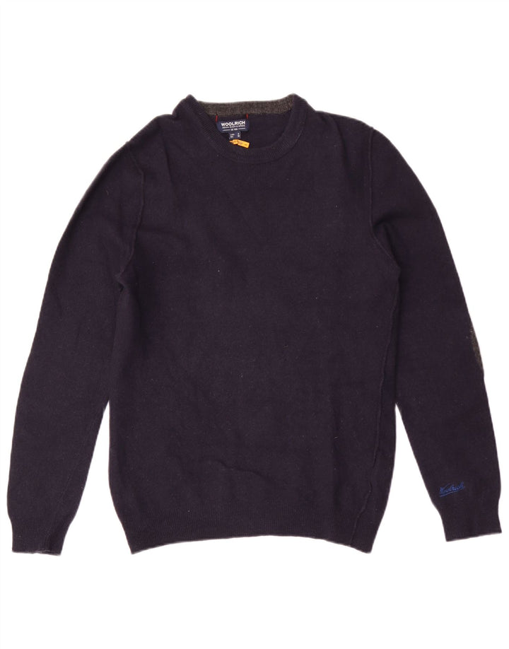 Maglione maglione girocollo da uomo Woolrich piccolo in lana blu navy