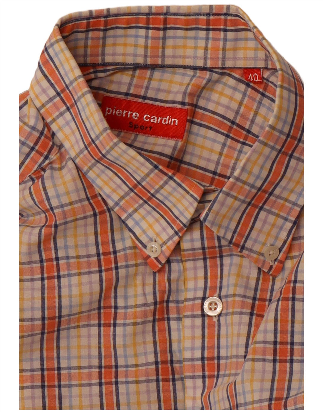 Camicia a maniche corte da uomo Pierre Cardin taglia 40 cotone a quadri arancione medio