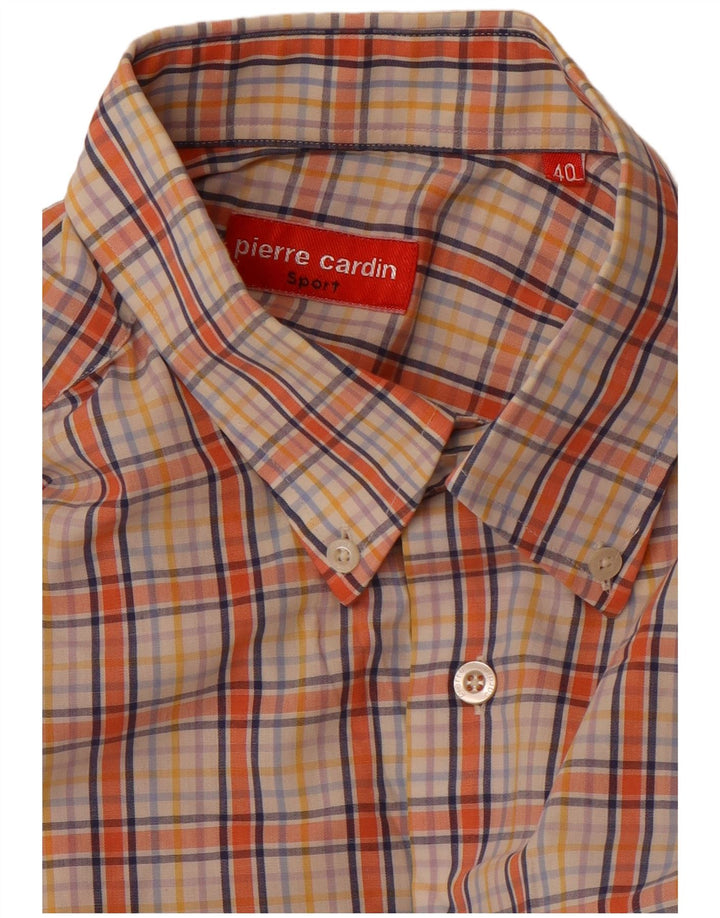 Camicia a maniche corte da uomo Pierre Cardin taglia 40 cotone a quadri arancione medio