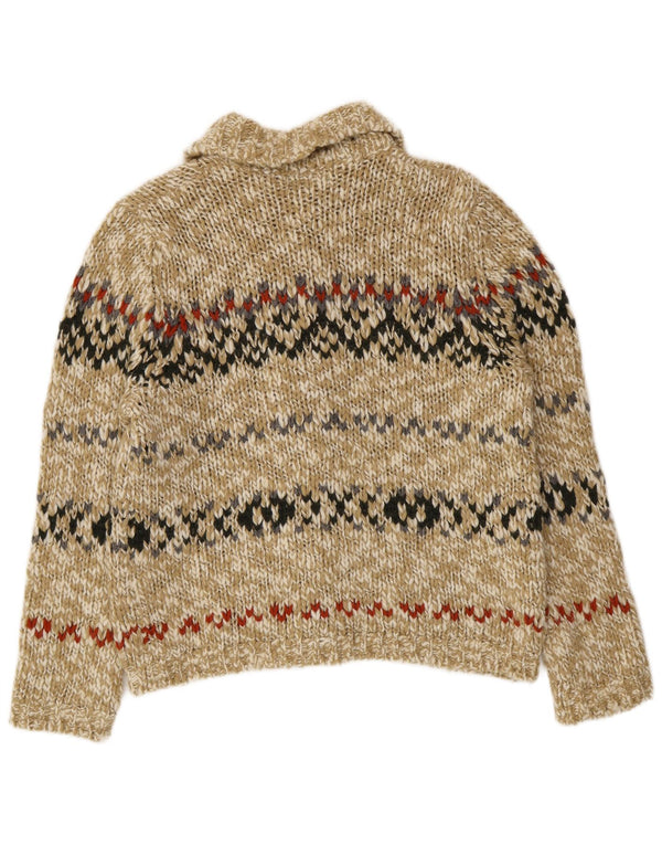 Maglione cardigan da donna Benetton UK 14 Lana Fair Isle verde medio