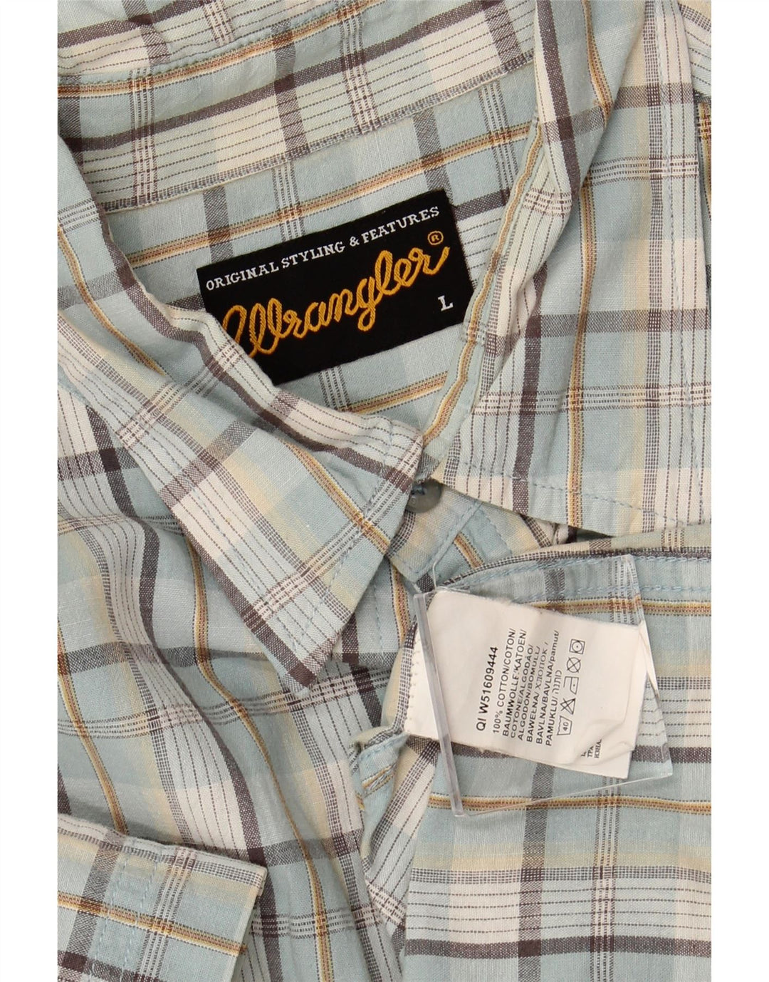 WRANGLER Camicia a maniche corte da uomo in cotone a quadri blu grandi