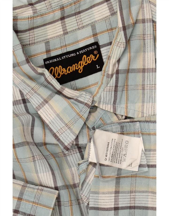 WRANGLER Camicia a maniche corte da uomo in cotone a quadri blu grandi
