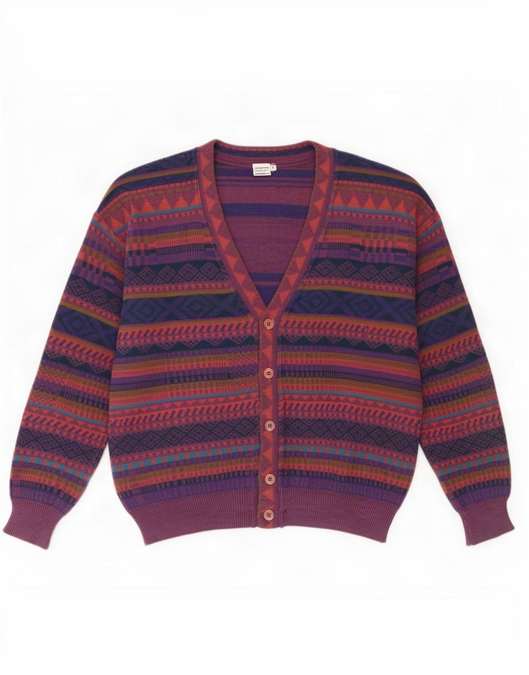 Maglione cardigan vintage da uomo IT 50 medio multicolore geometrico
