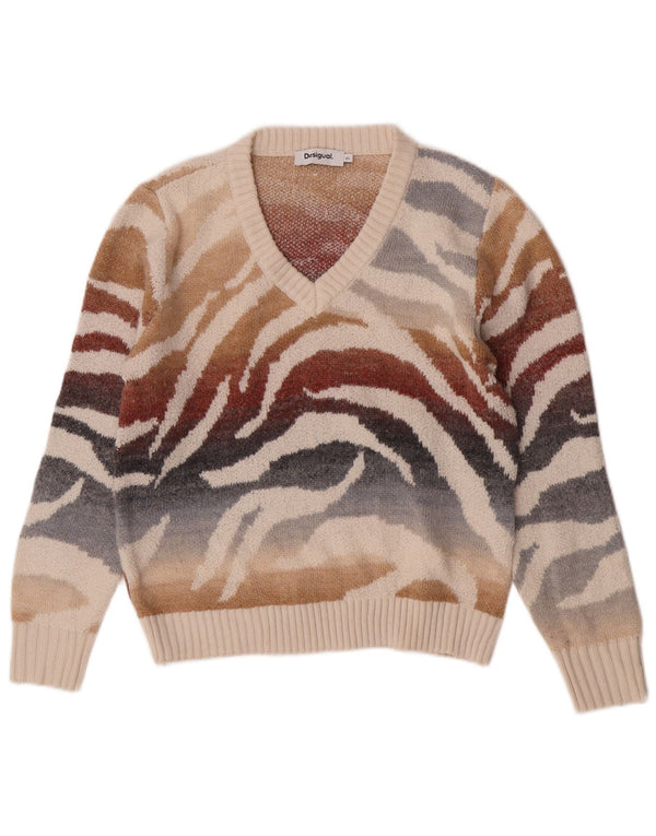 Desigual Donna Maglione con scollo a V UK 6 XS Stampa animalier multicolore