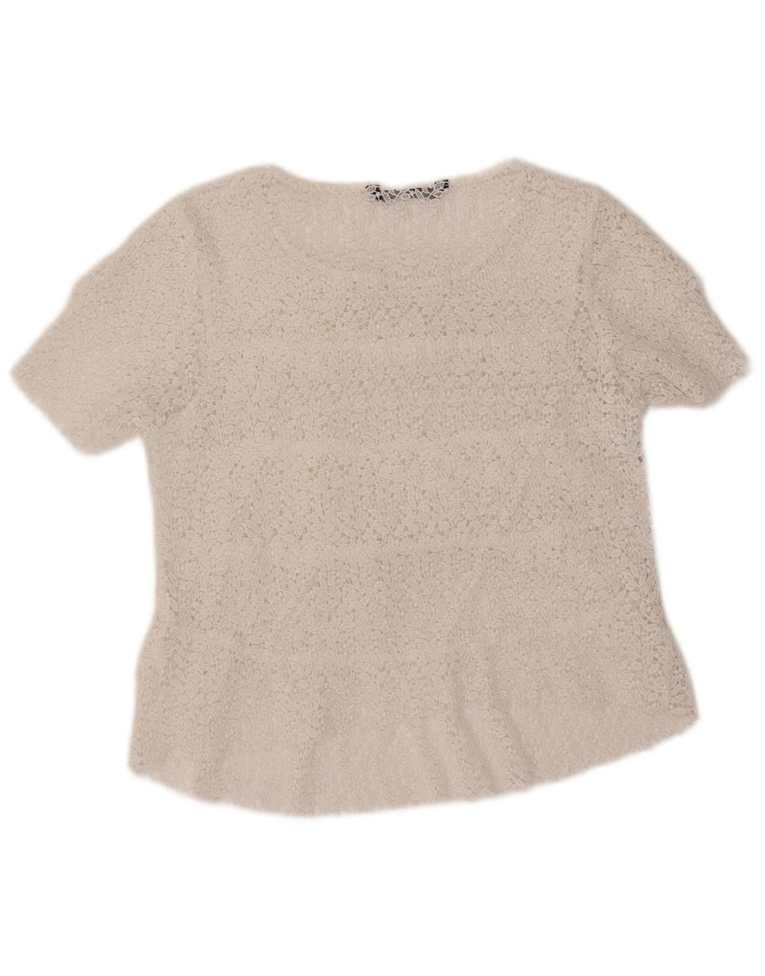 ZARA Camicetta Corta da Donna Top UK 12 Medio Bianco Floreale