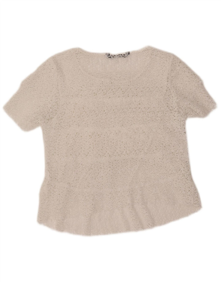 ZARA Camicetta Corta da Donna Top UK 12 Medio Bianco Floreale