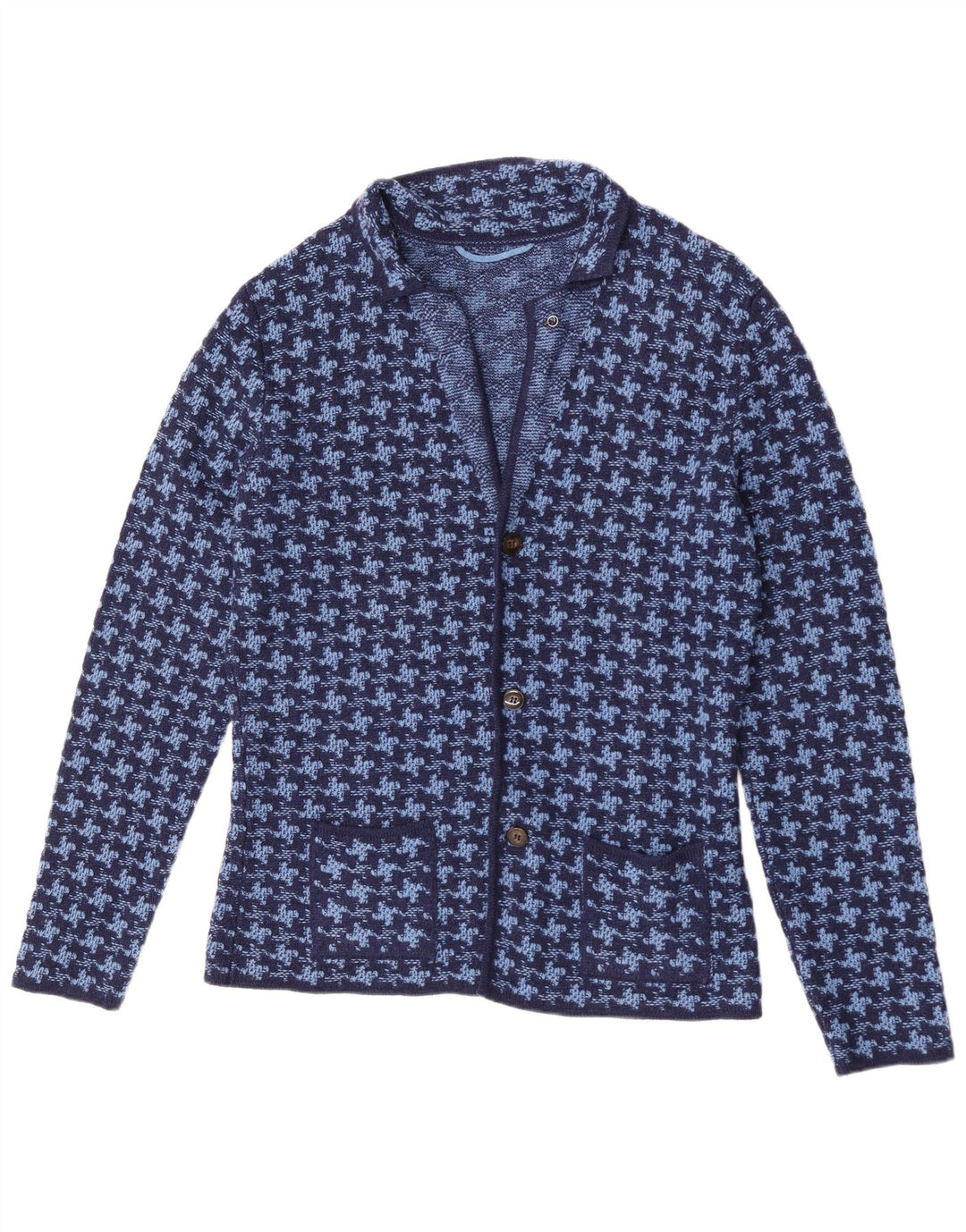 Maglione cardigan vintage da uomo IT 50 in lana pied de poule blu medio