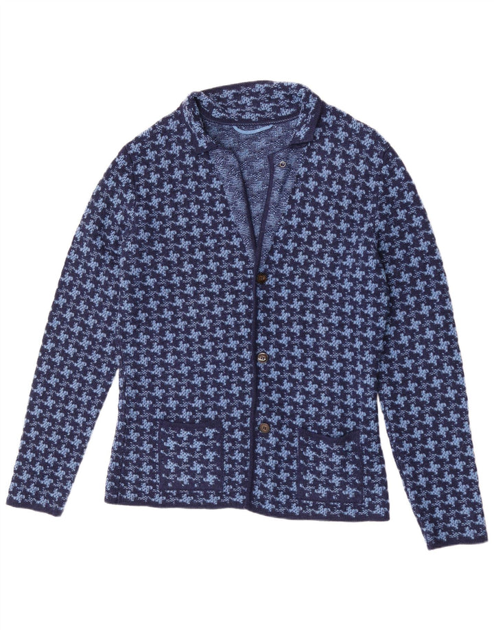 Maglione cardigan vintage da uomo IT 50 in lana pied de poule blu medio