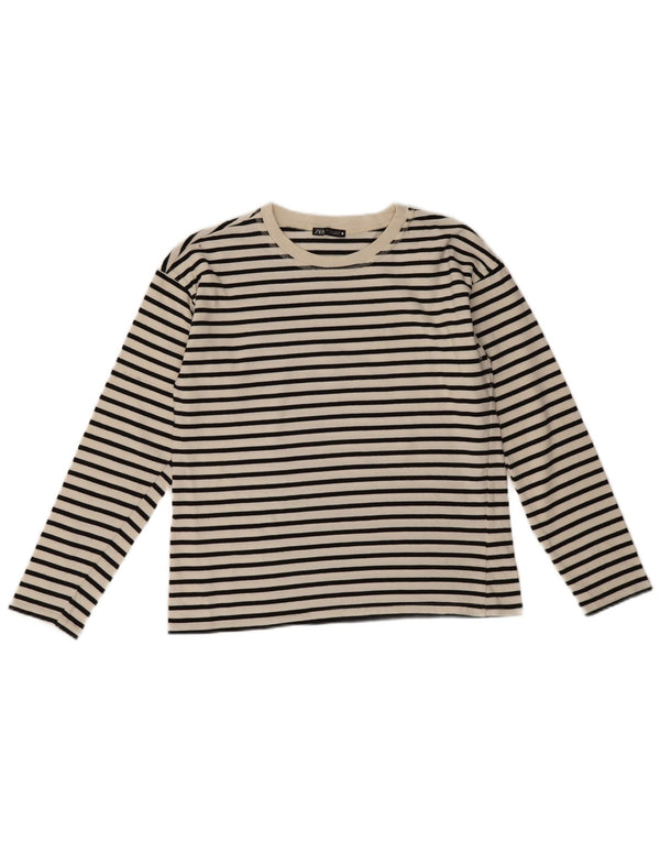 Top Zara da donna a maniche lunghe UK 10 piccolo cotone a righe bianche