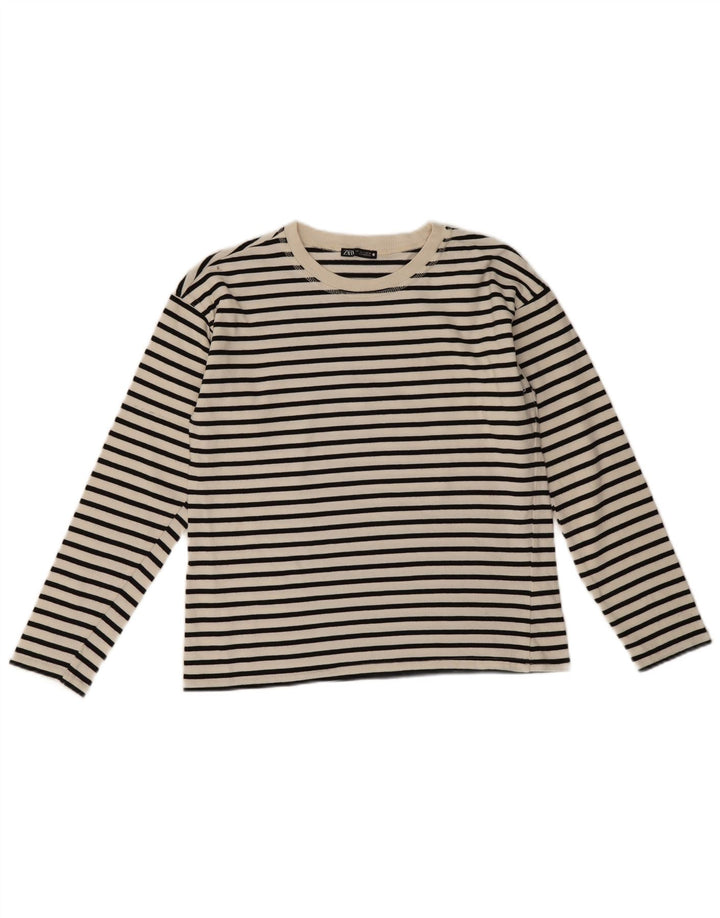 Top Zara da donna a maniche lunghe UK 10 piccolo cotone a righe bianche