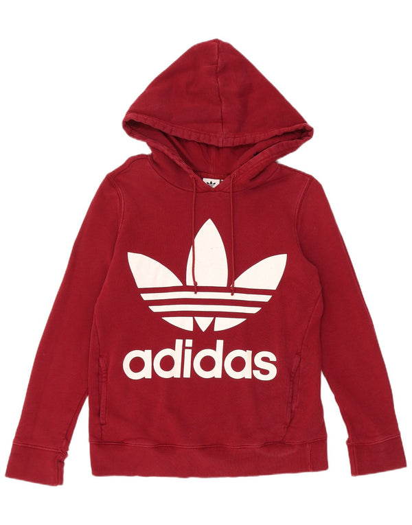 Felpa con cappuccio grafica da donna Adidas UK 8 piccola in cotone bordeaux
