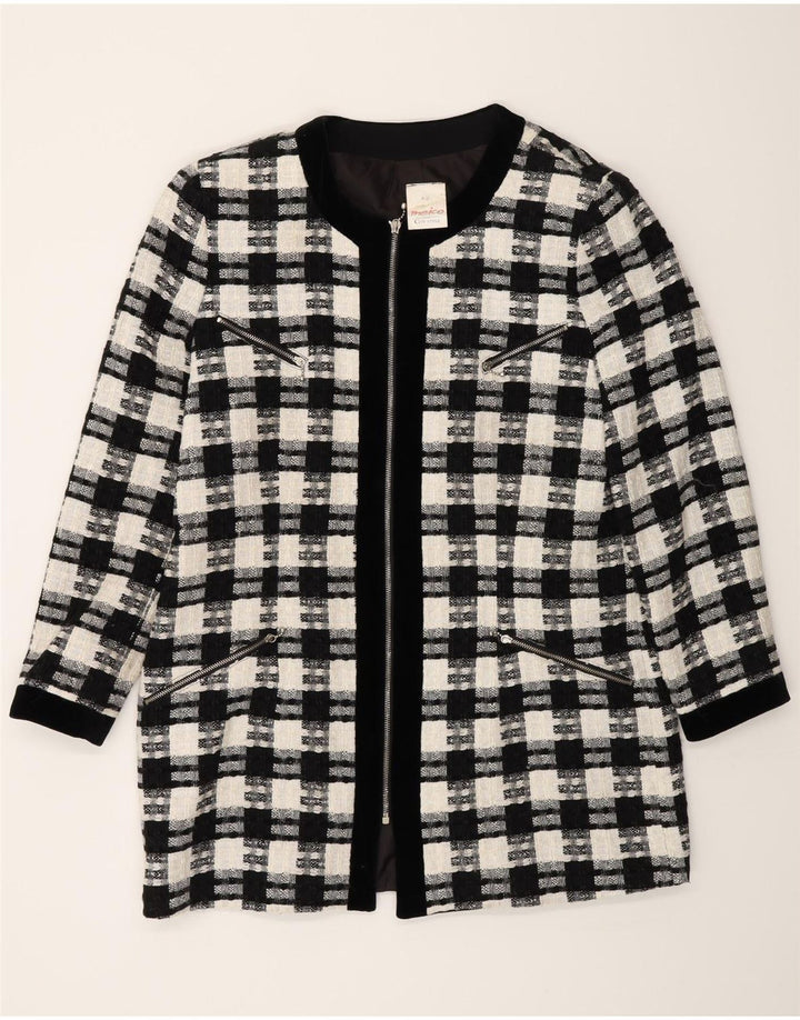 Giacca blazer lunga da donna Meico EU 42 grande poliestere a quadri neri