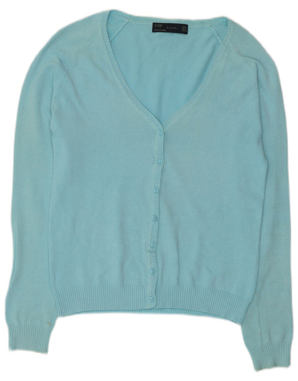Maglione cardigan da donna Zara UK 12 cotone blu medio