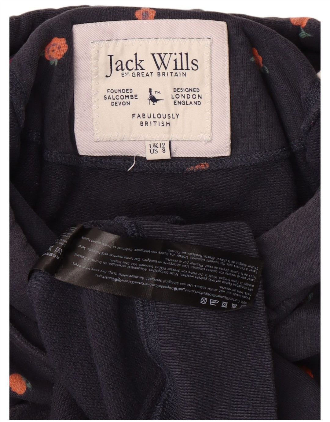 Maglione con cappuccio grafico da donna Jack Wills UK 12 cotone medio blu navy
