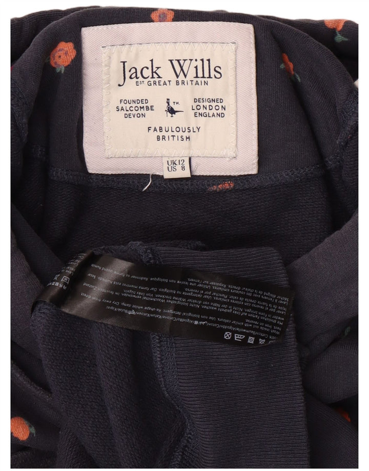Maglione con cappuccio grafico da donna Jack Wills UK 12 cotone medio blu navy