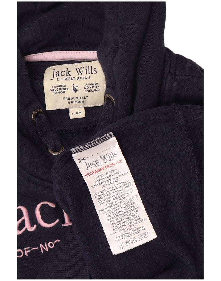 JACK WILLS Felpa con cappuccio grafica per ragazze 8-9 anni in cotone blu navy