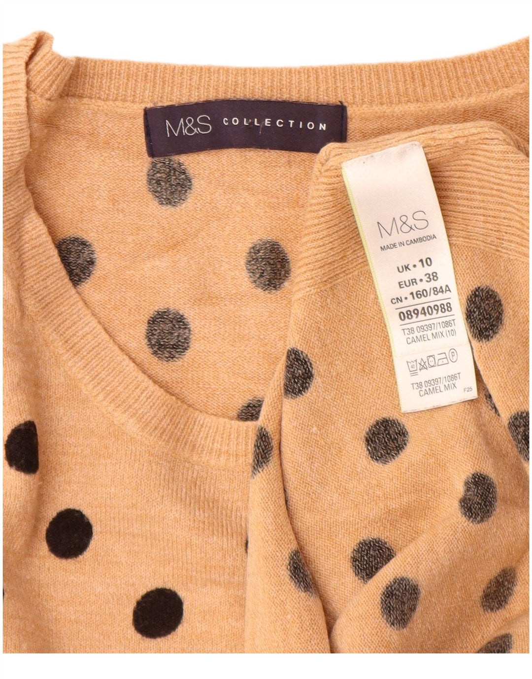 MARKS & SPENCER Maglione da donna con scollo a barca UK 10 Piccolo Beige