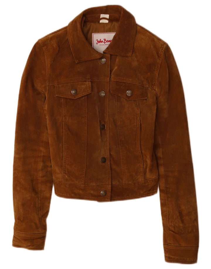 Giacca in pelle scamosciata da donna John Baner UK 8 piccola in pelle marrone