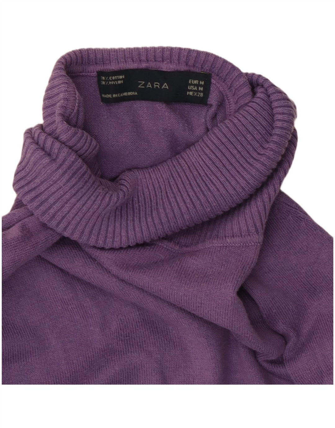 Maglione maglione a collo alto da donna Zara UK 12 cotone viola medio