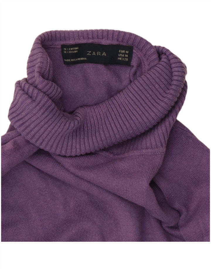 Maglione maglione a collo alto da donna Zara UK 12 cotone viola medio