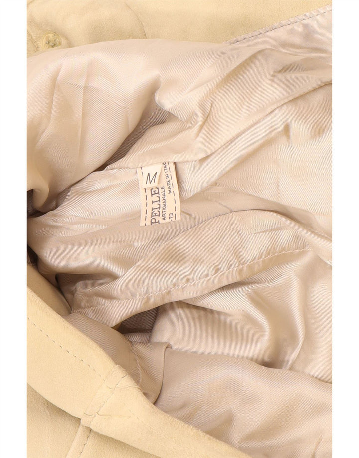 Giacca vintage in pelle scamosciata da donna UK 12 in pelle beige media