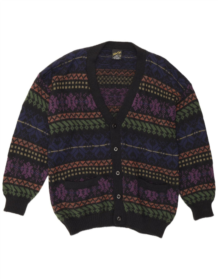 Maglione cardigan da uomo vintage in lana di alpaca Fair Isle multicolore medio