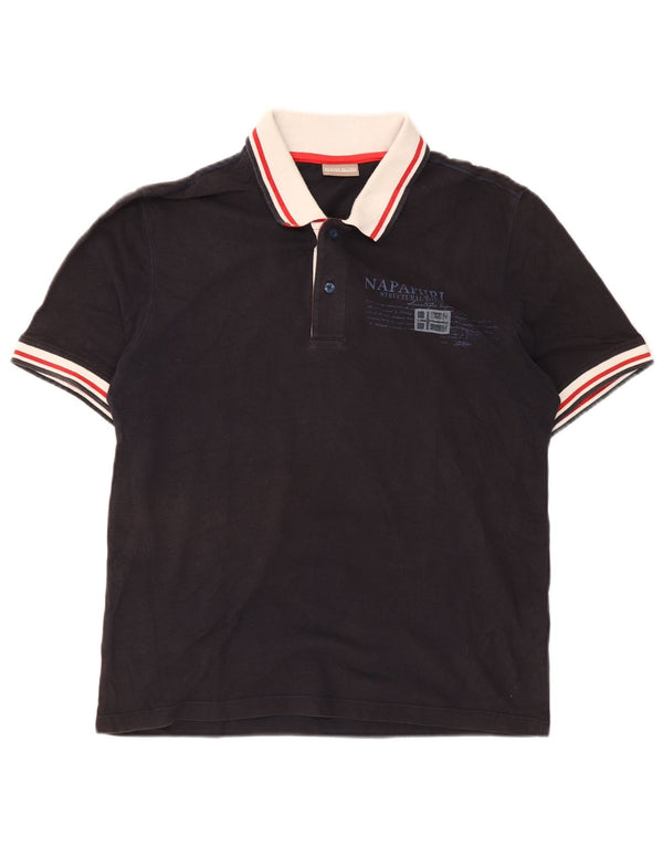 Polo da rugby da uomo con grafica geografica Napapijri a righe medie blu navy
