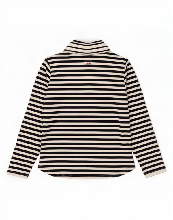 Felpa da donna con collo con zip Joules, maglione UK 12, cotone a righe bianche medie