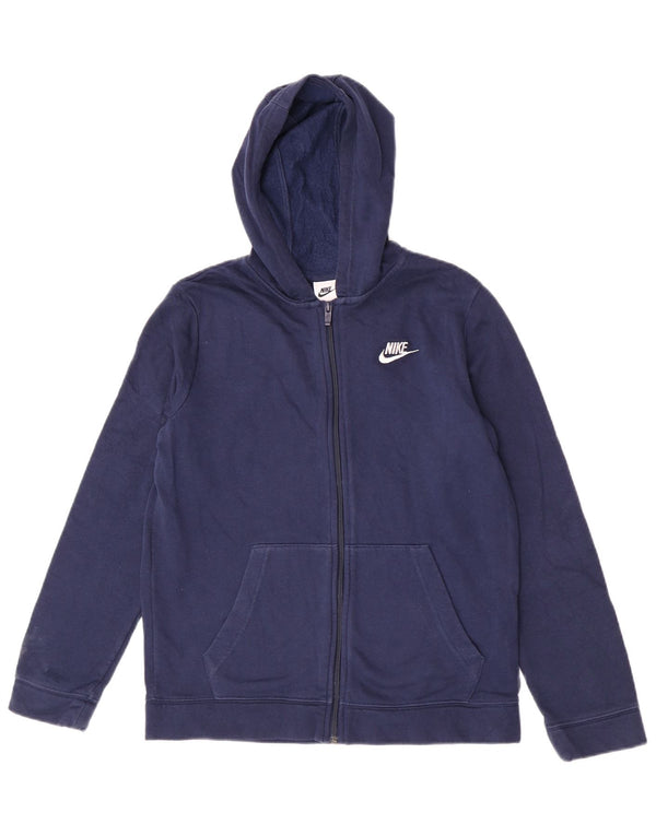 Nike Boys Zip Hoodie Sweater 13-14 Years XL Navy Blue Cotton