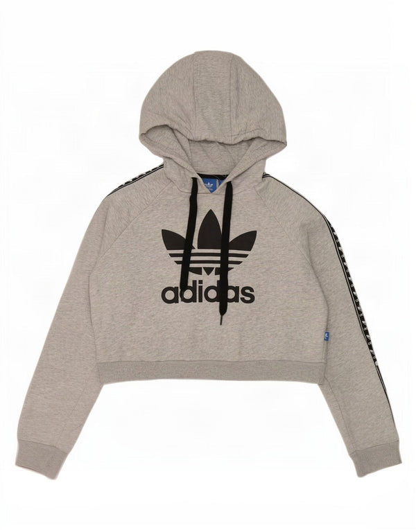 Felpa con cappuccio grafica corta da donna Adidas UK 12 Colorblock grigio medio