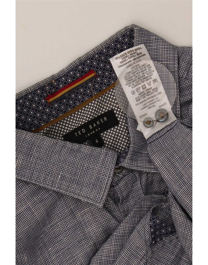 Ted Baker Camicia a maniche corte da uomo taglia 4 grande cotone pied de poule blu navy