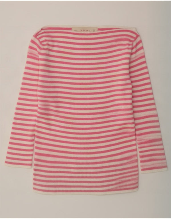 Top Zara Donna Manica 3/4 UK 10 Small Rosa a Righe
