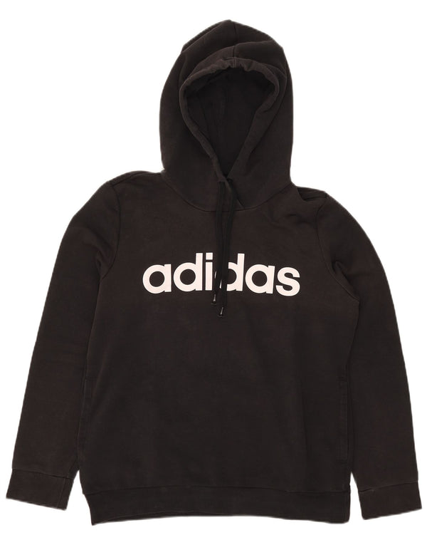 Felpa con cappuccio grafica da donna Adidas UK 16/18 grande cotone nero