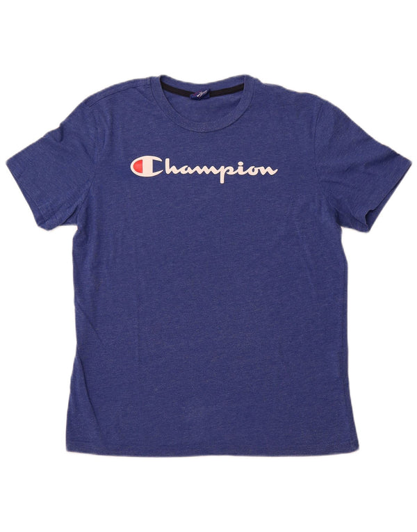 T-shirt grafica da uomo CHAMPION Top in cotone blu medio