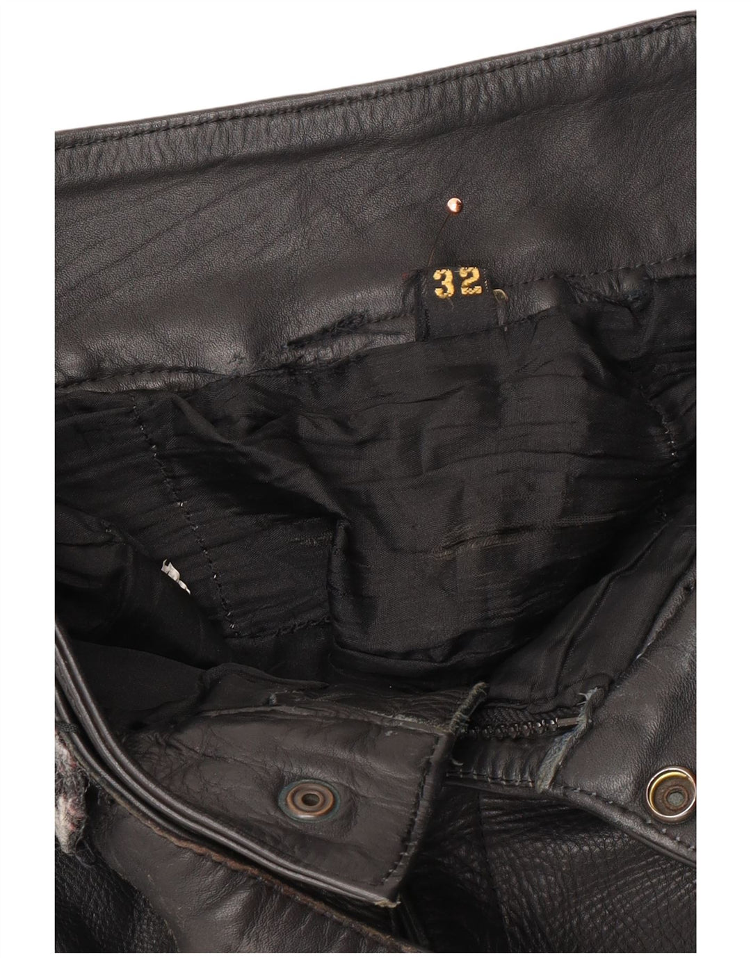 Pantaloni in pelle da motociclista da uomo VINTAGE W32 L23 neri