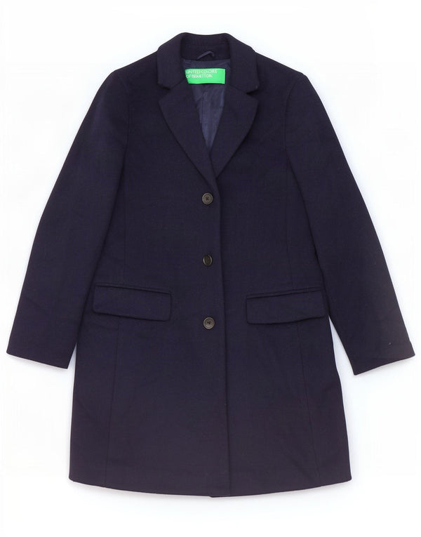 Benetton Womens Overcoat UK 8 Small Navy Blue Wool