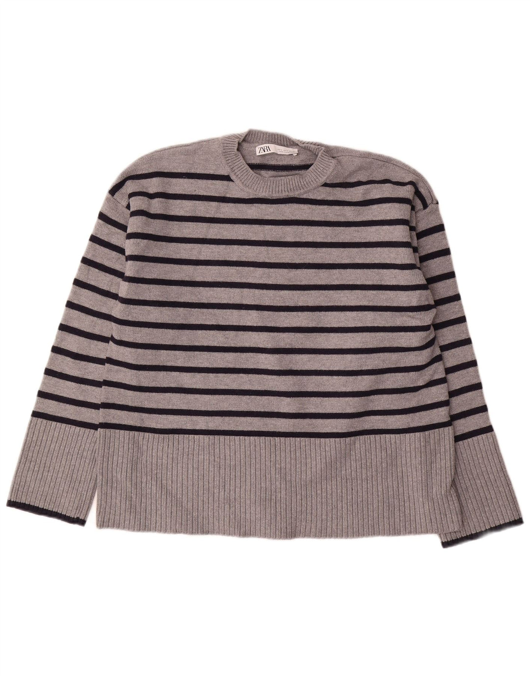 Maglione girocollo oversize da donna Zara UK 10 piccolo grigio a righe