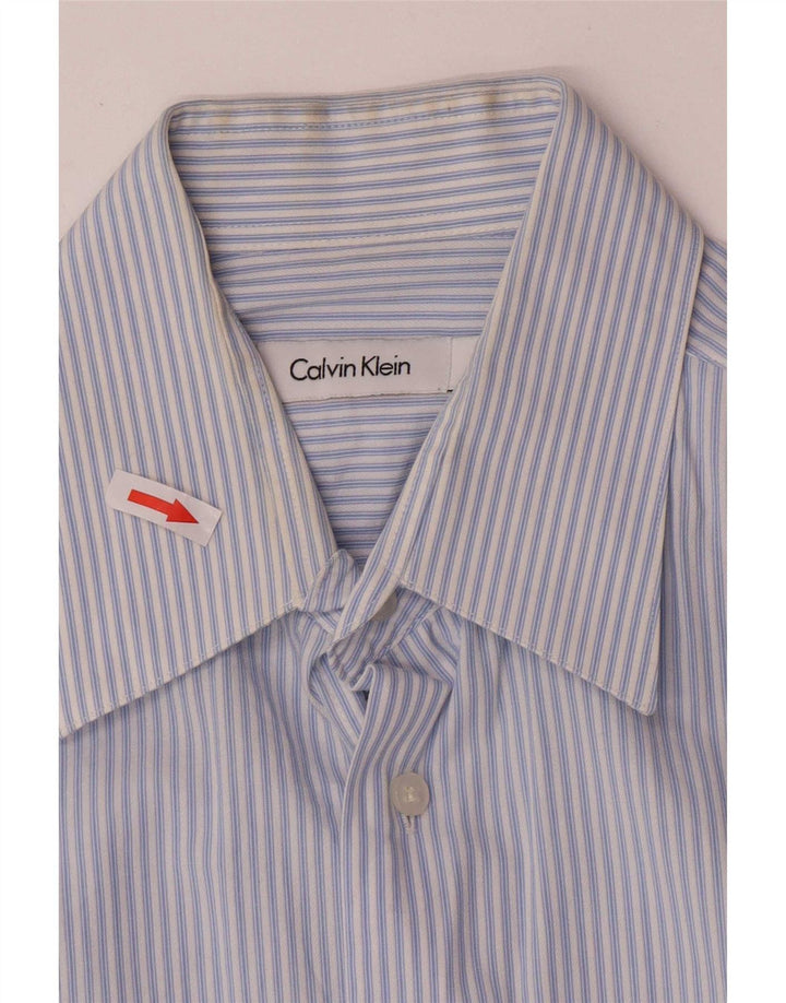 Camicia da uomo Calvin Klein taglia 15 1/2 cotone a righe blu medio