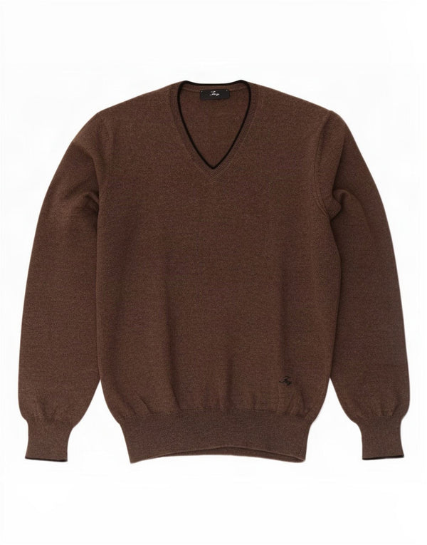 Maglione Fay Uomo Scollo a V IT 46 Piccolo Marrone Lana Vergine