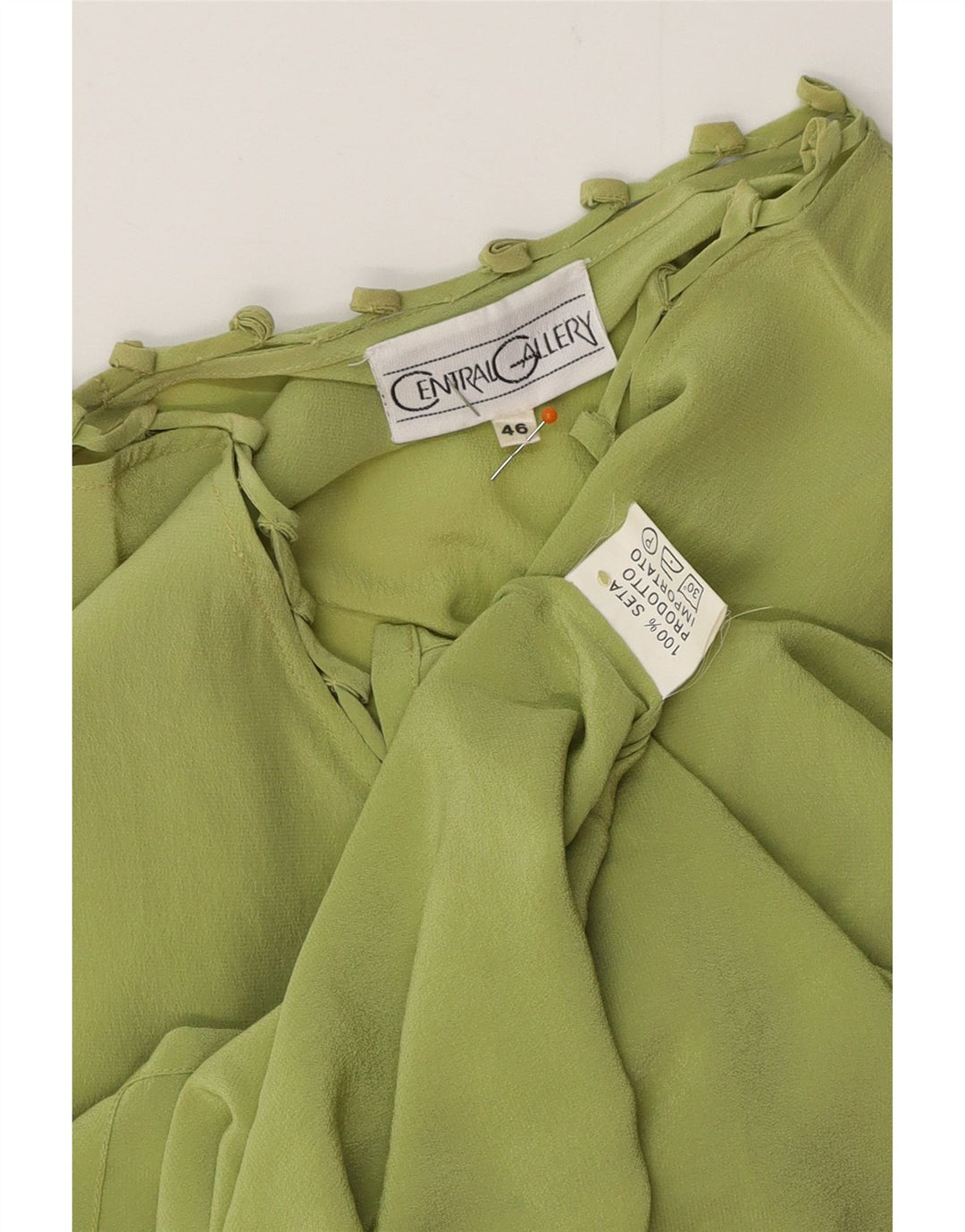 VINTAGE Womens Blouse Top IT 46 Large Green Silk