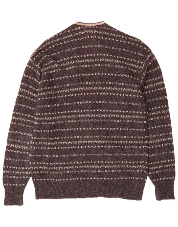 Franco Ziche Maglione Cardigan da Uomo Piccolo in Lana a Righe Grigie