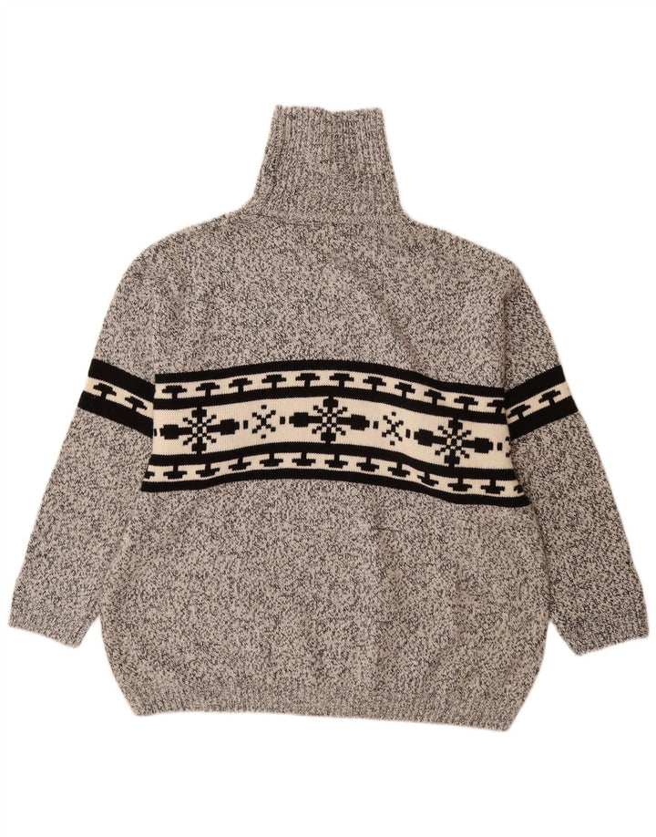 Maglione maglione collo alto da uomo VINTAGE 2XL Acrilico Fair Isle grigio